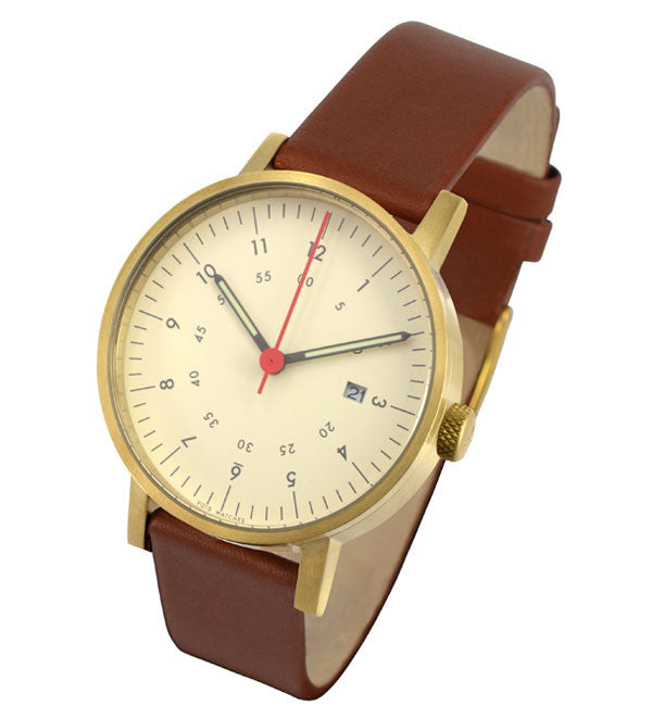 V0ID - V03 Watch in Brass with Brown Leather Strap